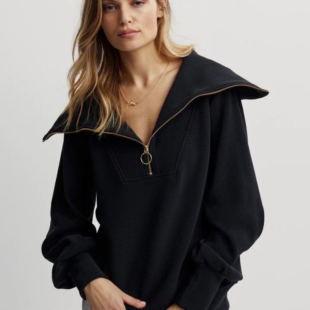 Varley Black Zip-Front Pullover Top